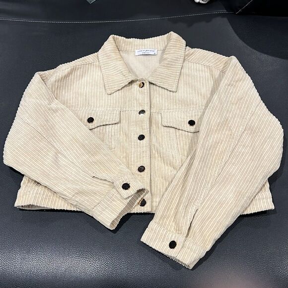 Crop Ivory Corduroy Jacket Living My Best Style X Pink Lily trendy slouchy Sz L - Picture 3 of 9